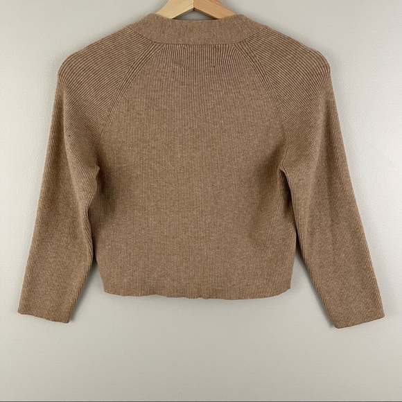ZARA Caramel Brown Tan Ribbed Button Up V-neck Pullover Cardigan Sweater - Picture 6 of 7